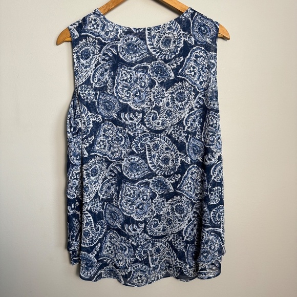 Christina B Women's‎ Sheer Blue Abstract Layered Satin Sleeveless Blouse Large - Picture 4 of 10